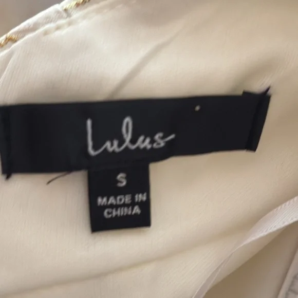 LULUS.Shiny Ivory & Gold Jacquard Mini Dress. Size S. Adjustable Straps. - Picture 7 of 10